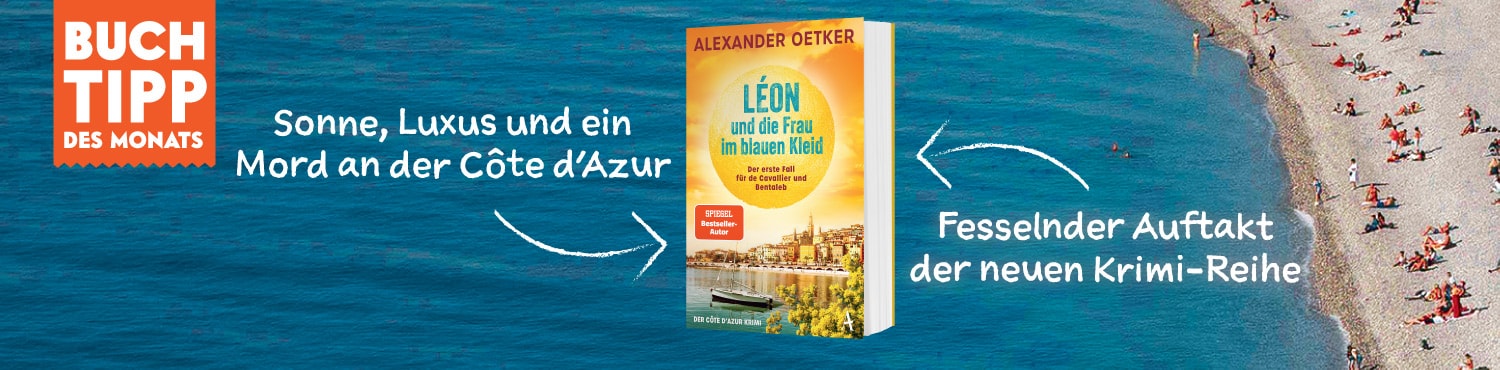Zu sehen ist im Hintergrund blaues Meer, ein Strand mit vielen Menschen. Beworben wird ein Buch, der Buchtipp des Monats Juni Zu sehen ist im Hintergrund blaues Meer, ein Strand mit vielen Menschen. Beworben wird ein Buch, der Buchtipp des Monats Juni